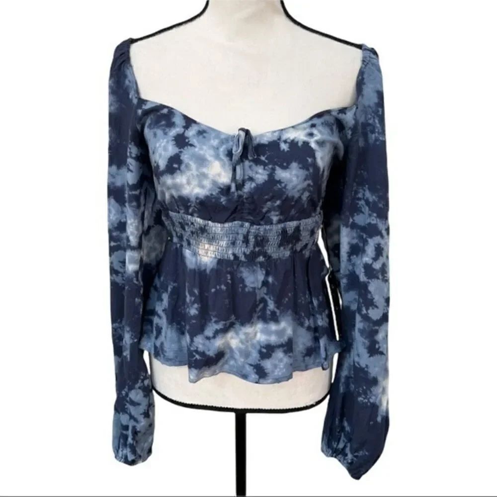 J for justify tie dye long sleeve off shoulder square neck top size S NWT